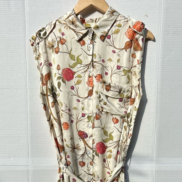 CHEPE Italy Beige red Floral Print button belts Dress - Picture 4 of 8
